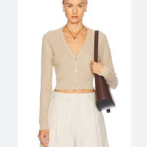 Caroline Constas Beige Tan Ribbed Cropped Cardigan sweater v neck  s small